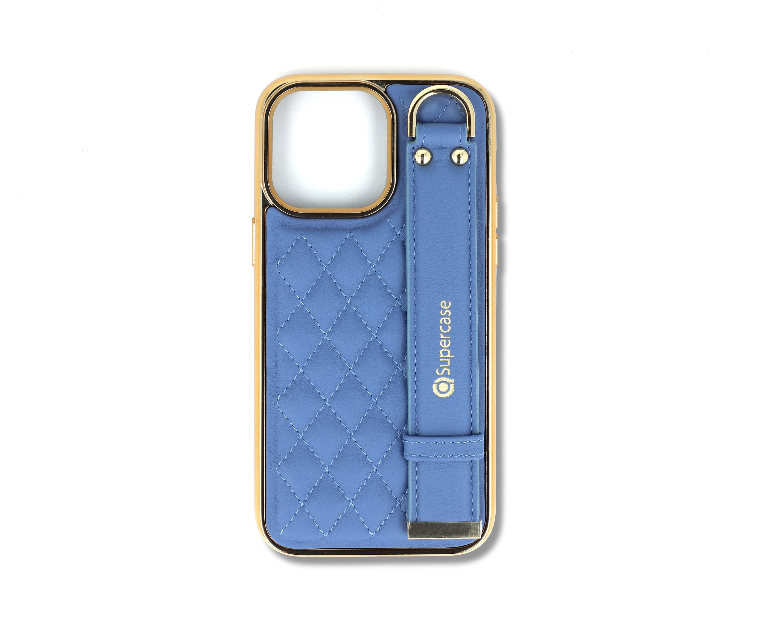 Blue Textured Stitched Phone Case with Handle