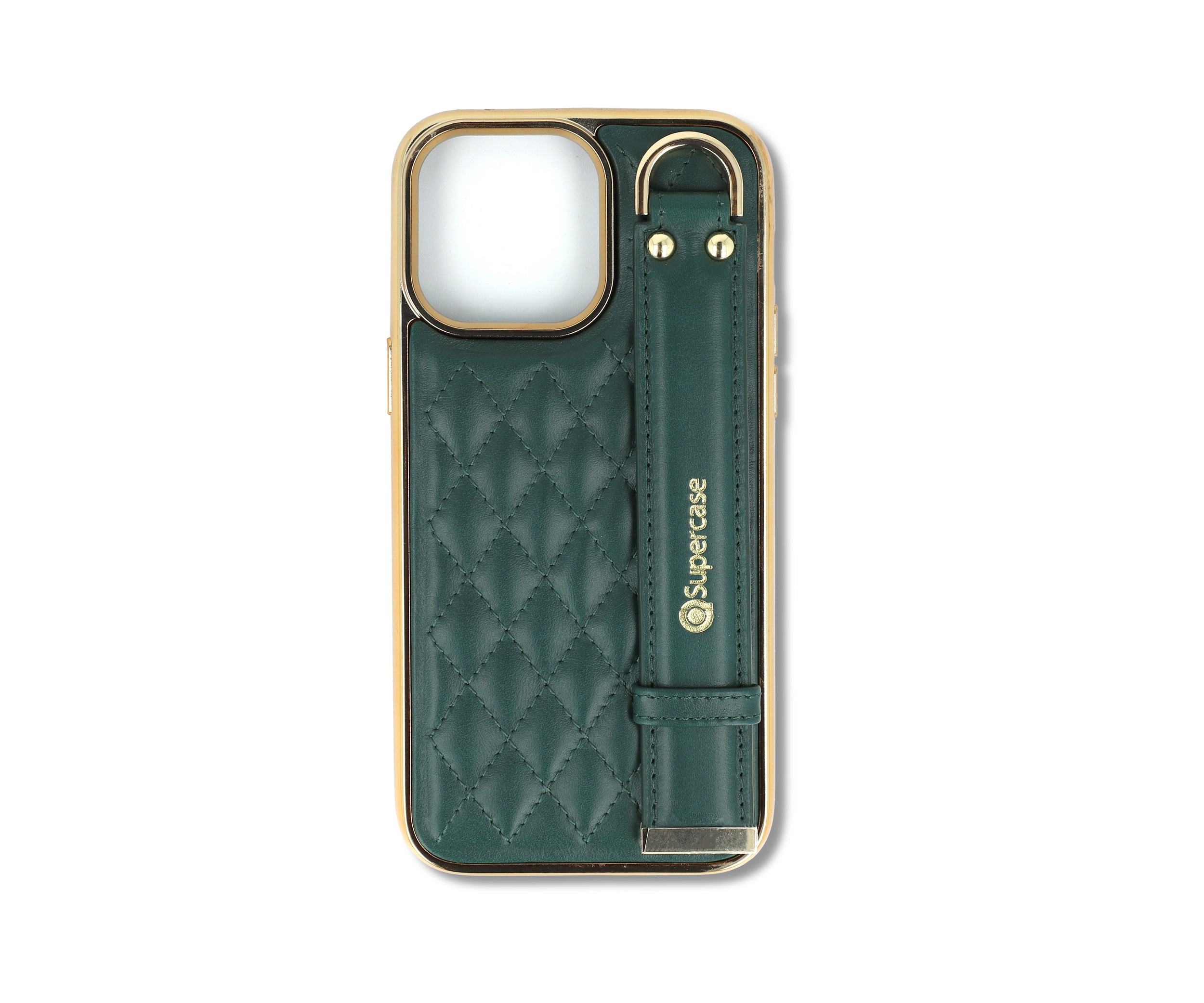 Green Textured Stitched Phone Case with Handle