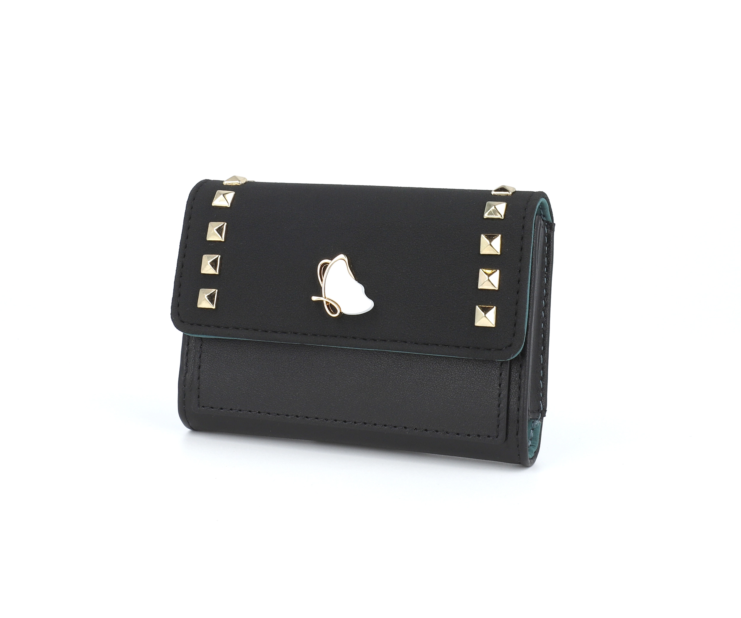 Black Butterfly Rivet Leather Wallet